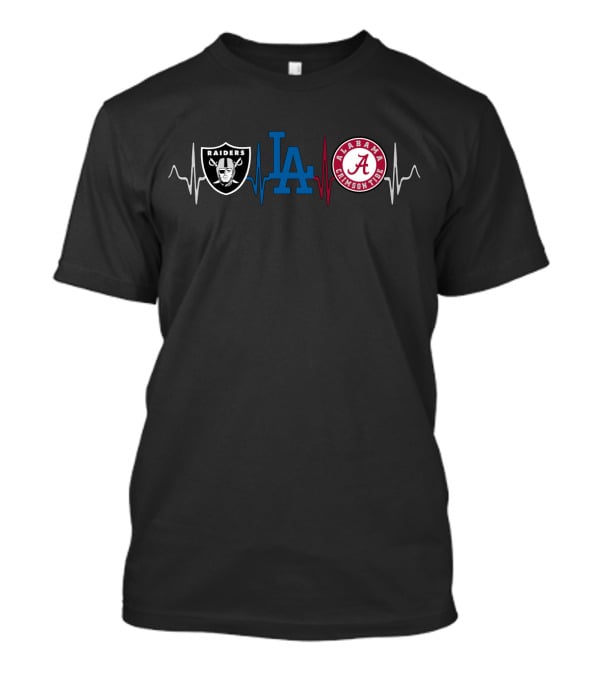 Raiders Dodgers Alabama Crimson Tide Heartbeat Fan T-Shirt
