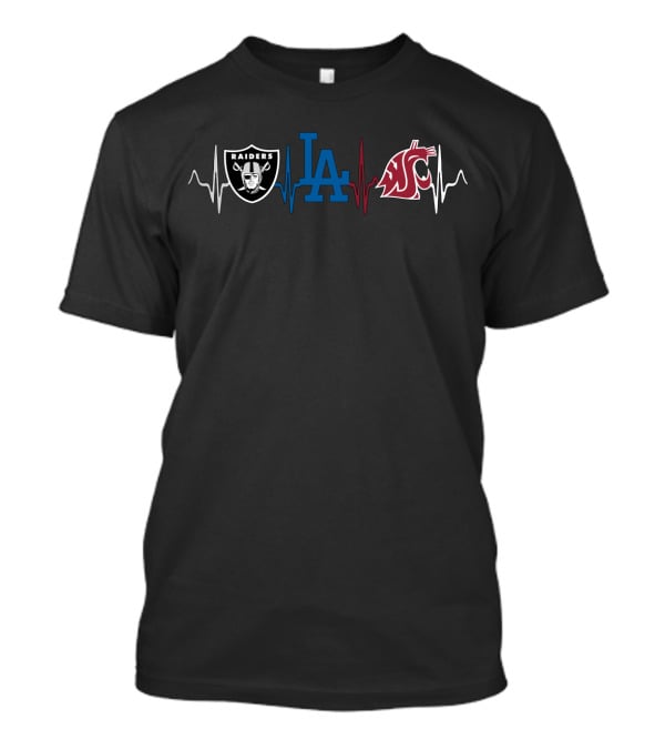 Raiders La Dodgers Washington State Cougars Heartbeat T-Shirt