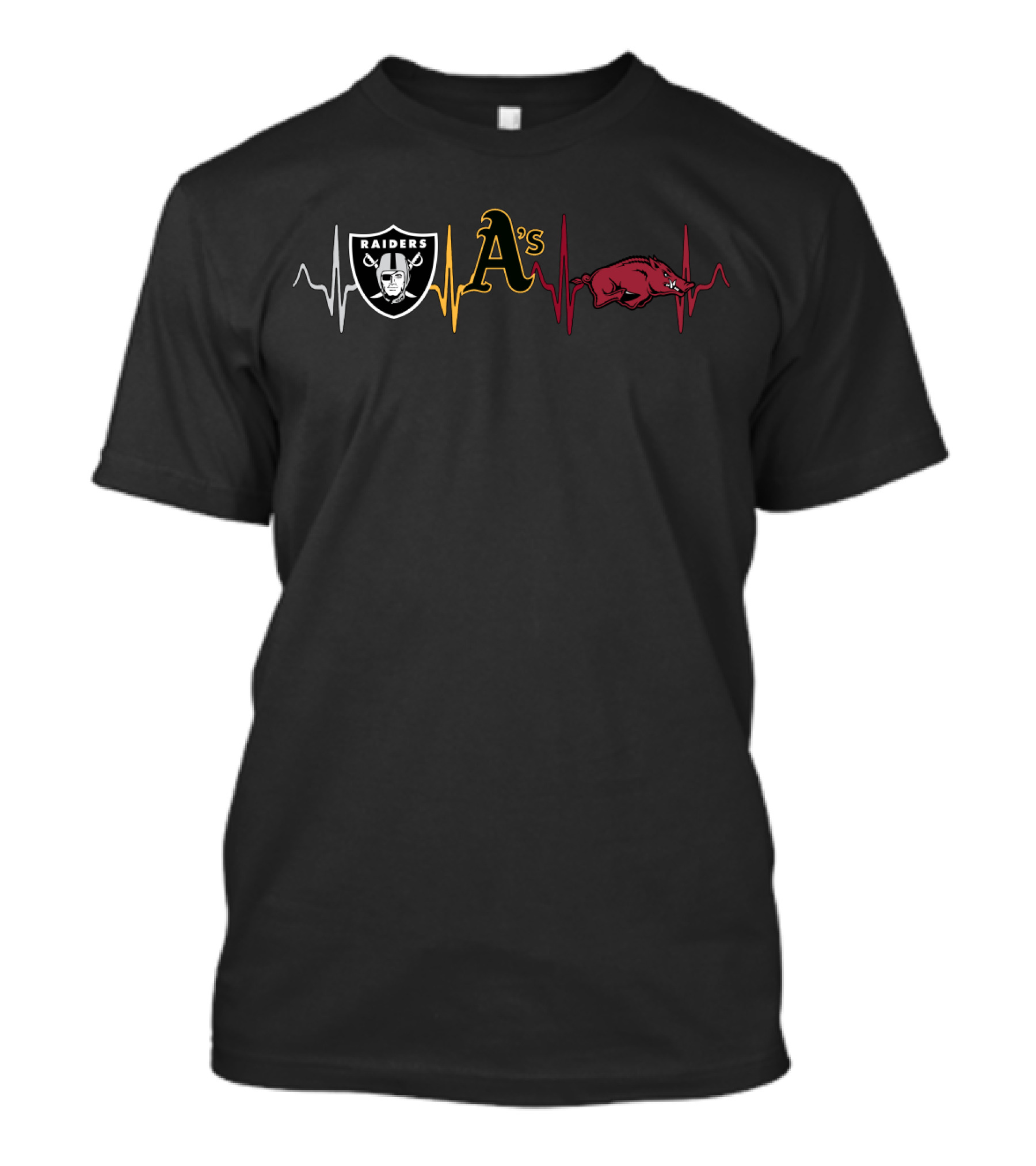 Raiders Athletics A's Razorbacks Love With Heartbeat Lines T-Shirt