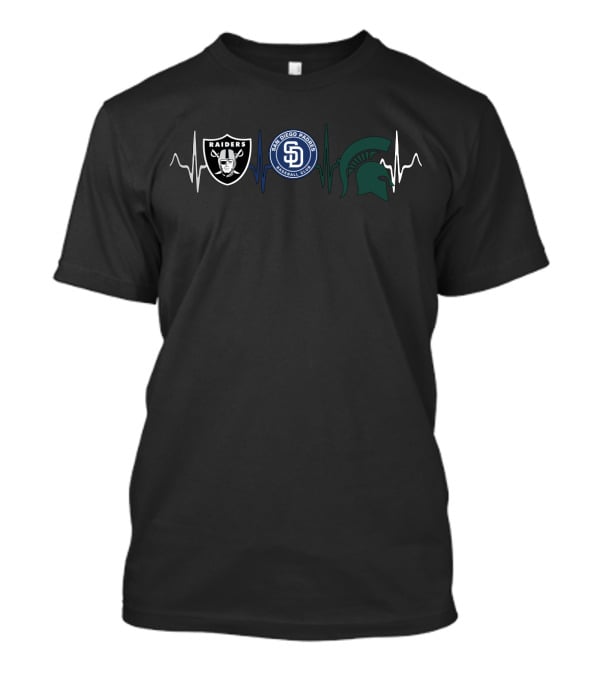 Raiders Padres Spartans Heartbeat Logos T-Shirt