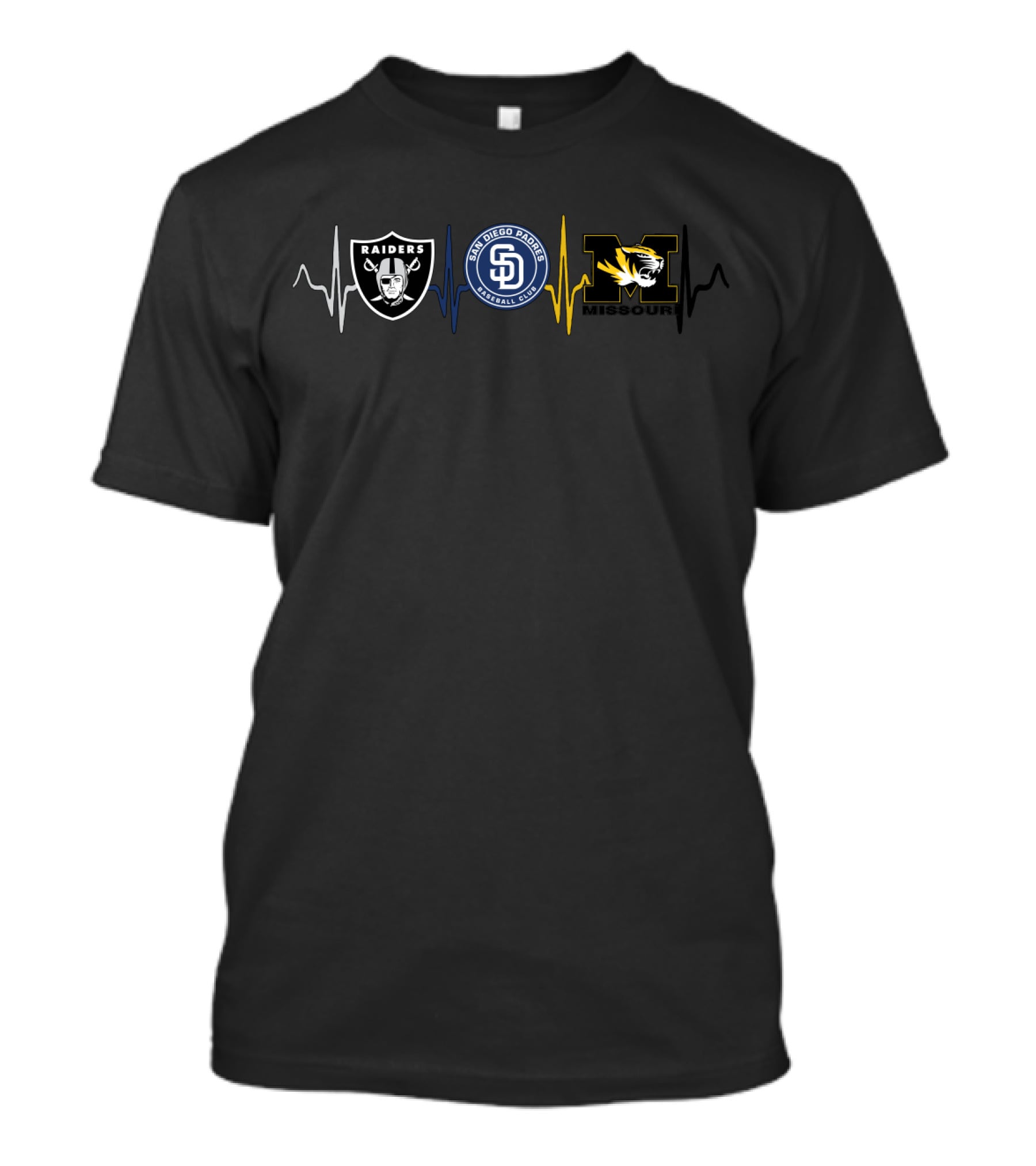 Raiders San Diego Padres Missouri Tigers Fan Heartbeat T-Shirt