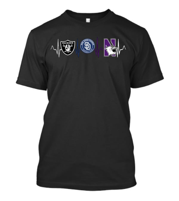 Raiders San Diego Padres Northwestern Wildcats Heartbeat T-Shirt