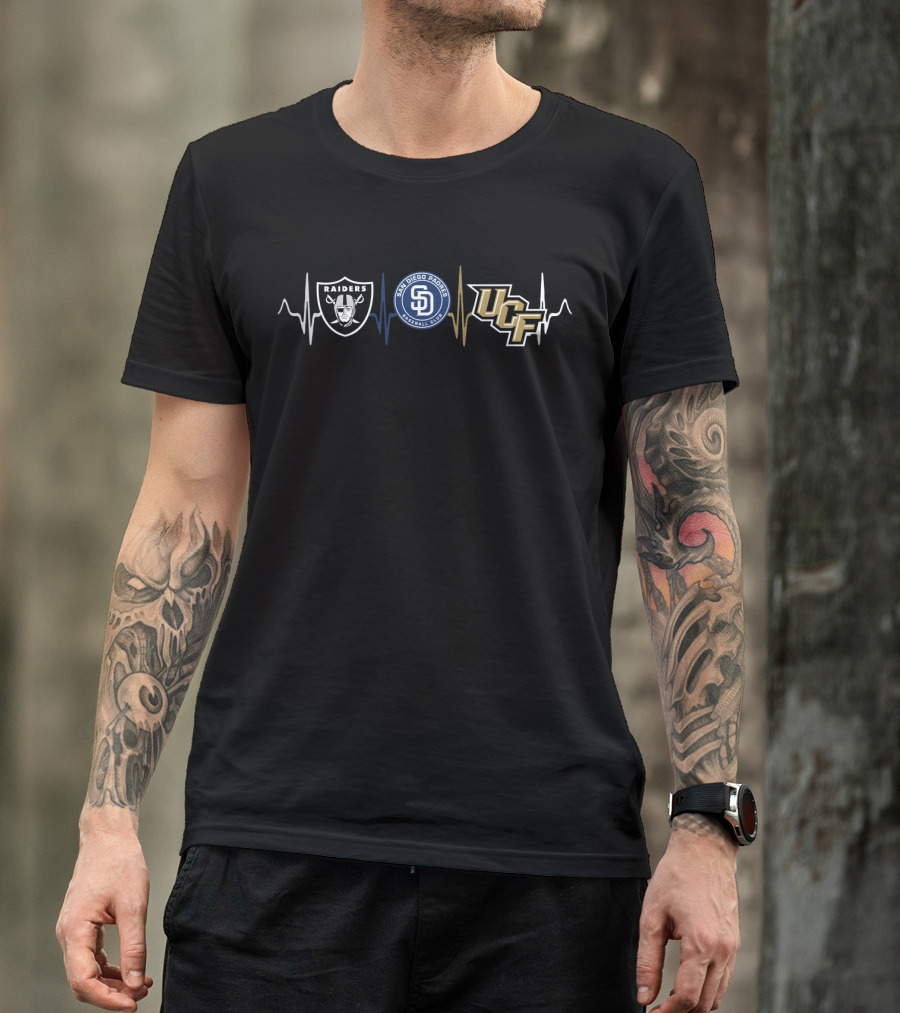 Raiders Padres Ucf Heartbeat Logo Fusion T-Shirt