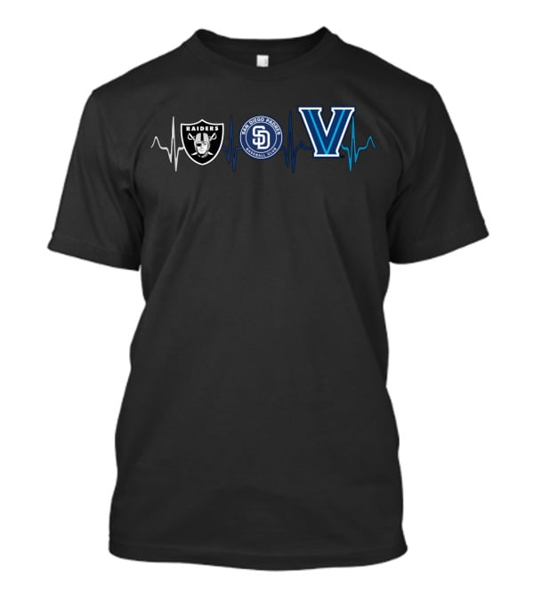 Raiders San Diego Padres Villanova Heartbeat Logos T-Shirt