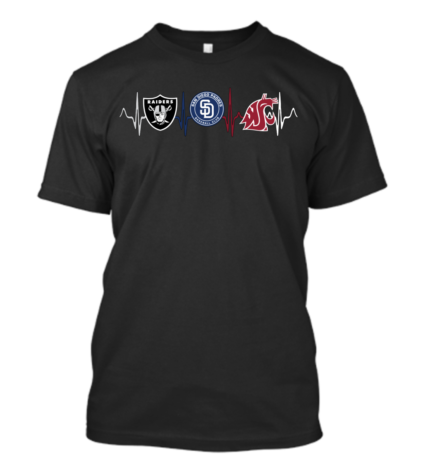 Raiders San Diego Padres Washington State Cougars Heartbeat T-Shirt
