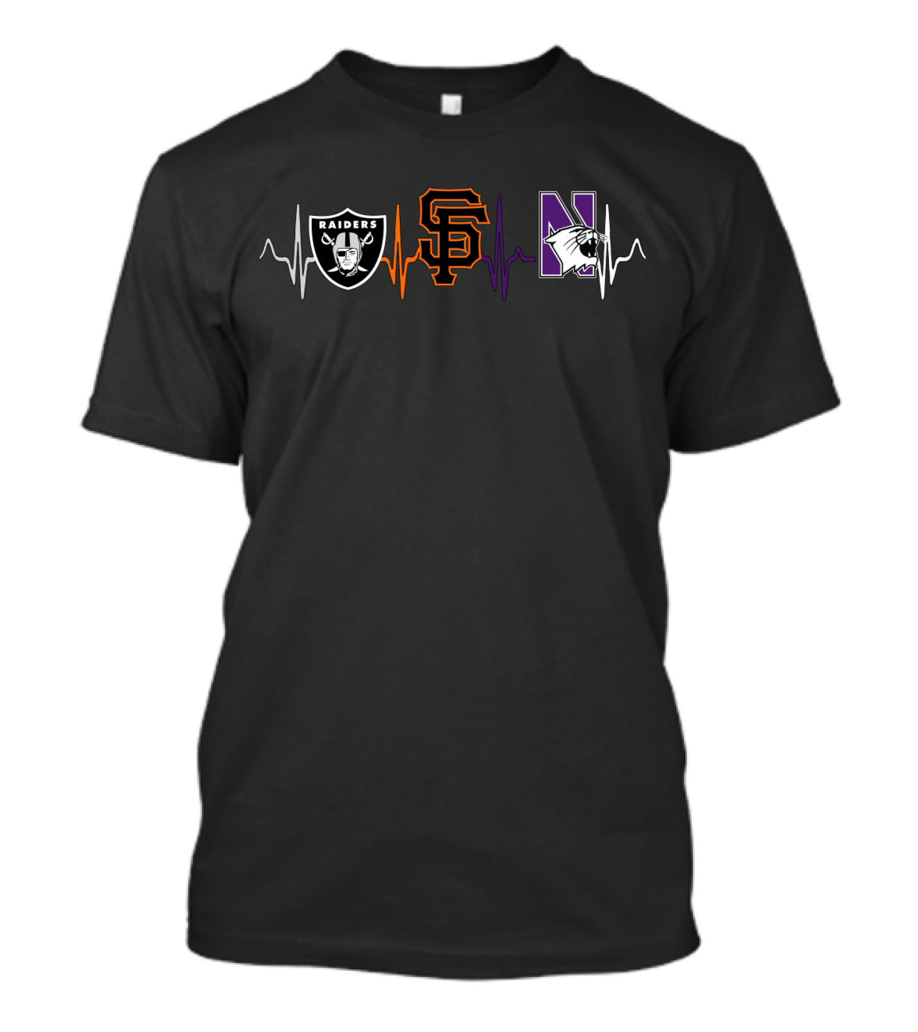 Raiders Giants Northwestern Wildcats Heartbeat T-Shirt