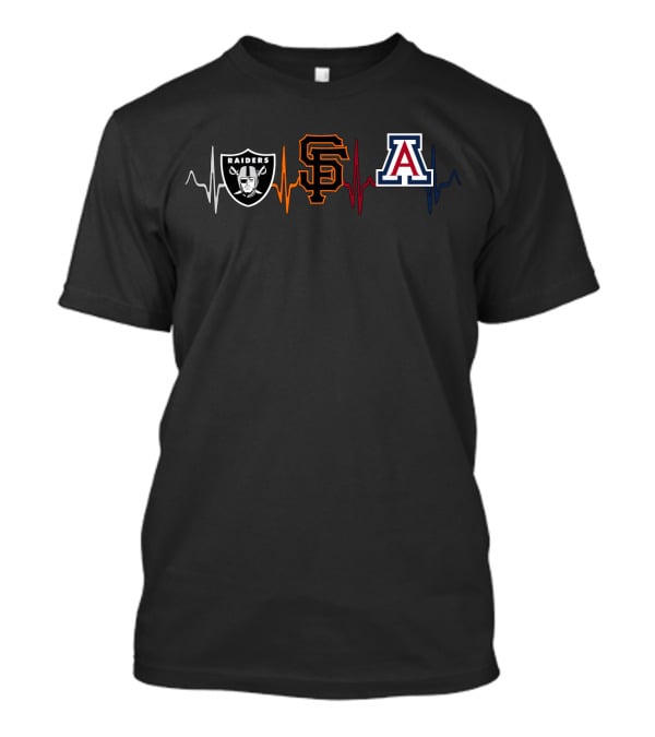 Raiders Giants Arizona Wildcats Logo Heartbeat T-Shirt