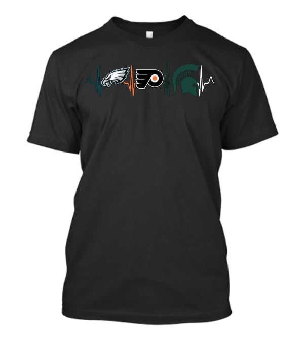 Love Eagles Flyers Michigan State Spartans Heartbeat T-Shirt