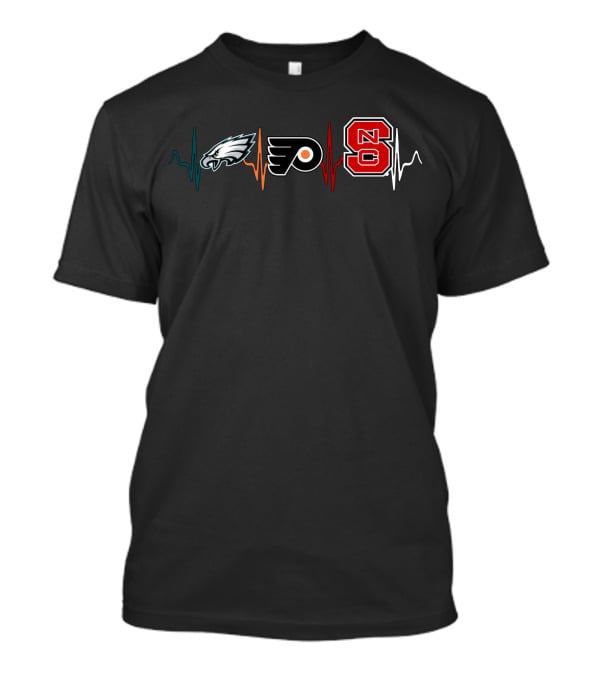 Eagles And Flyers Heartbeat With Nc State Wolfpack T-Shirt