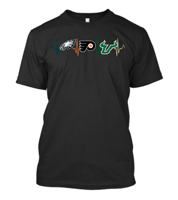 Eagles Flyers Bulls Heartbeat Love Sfb T-Shirt