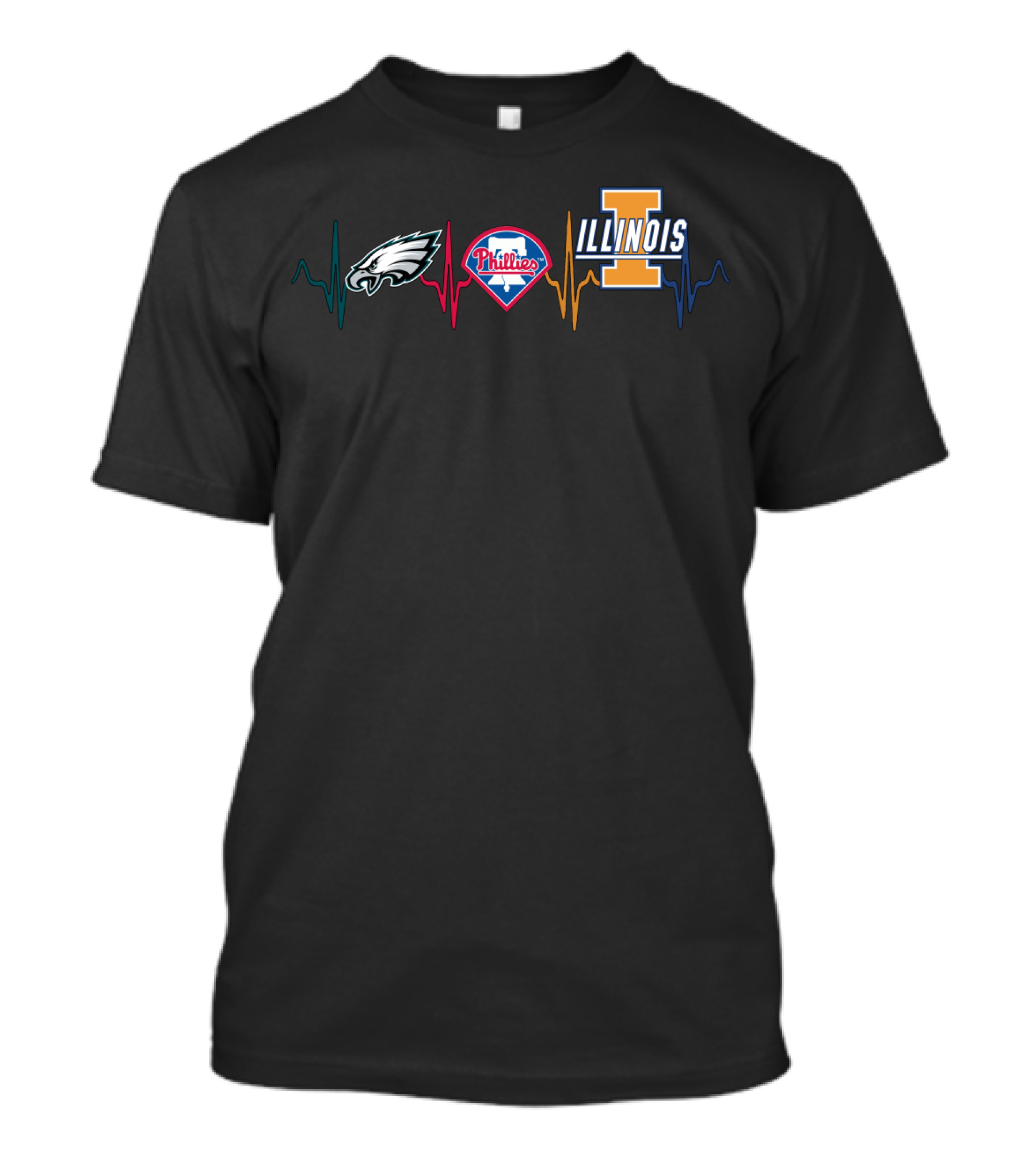Eagles Phillies Illinois Logos With Heartbeat Lines T-Shirt