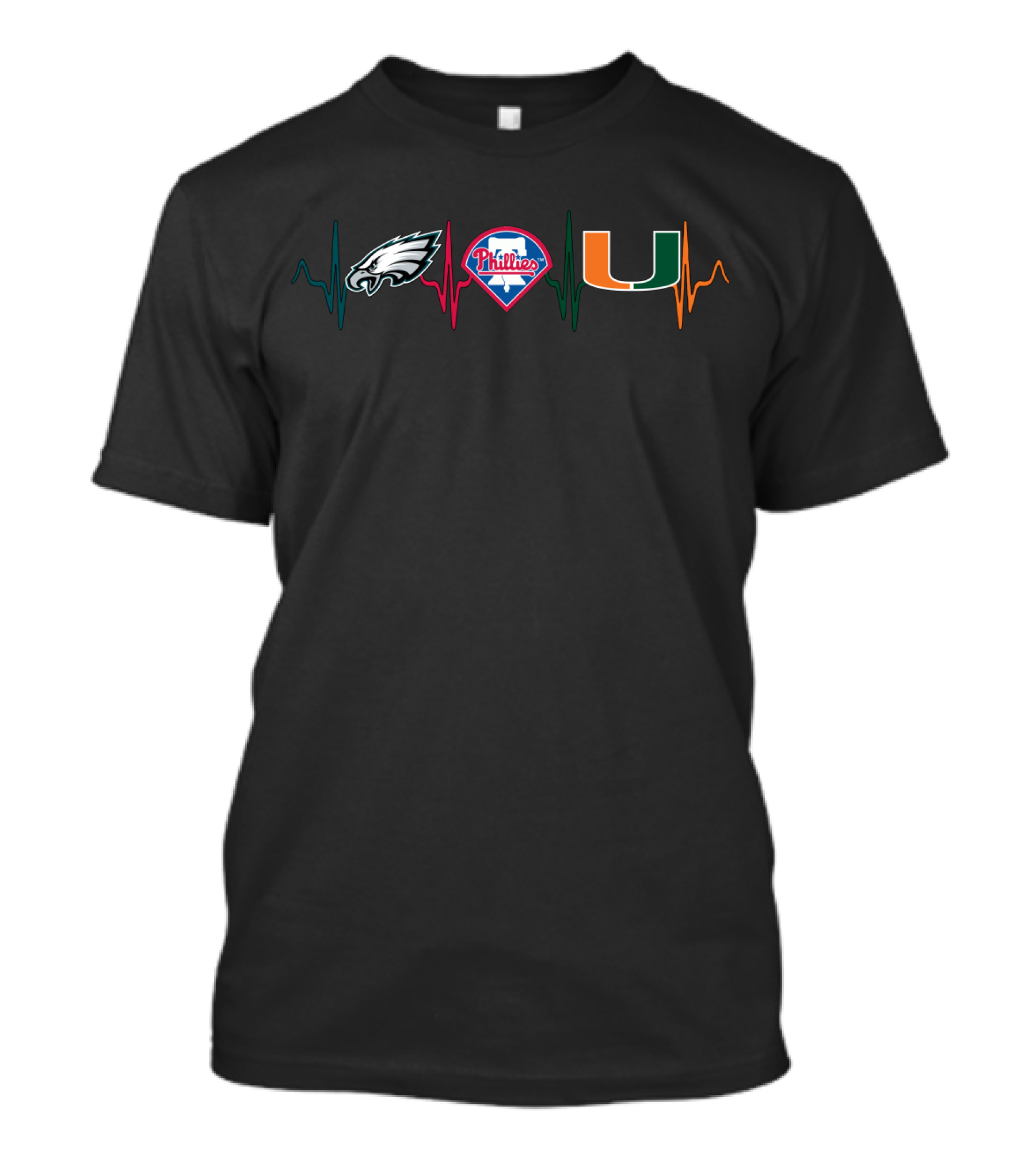Philadelphia Eagles Phillies Miami Hurricanes Heartbeat T-Shirt