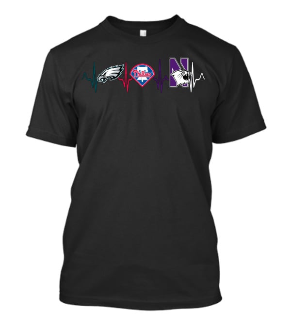 Eagles Phillies Northwestern Wildcats Heartbeat Fan Pride T-Shirt