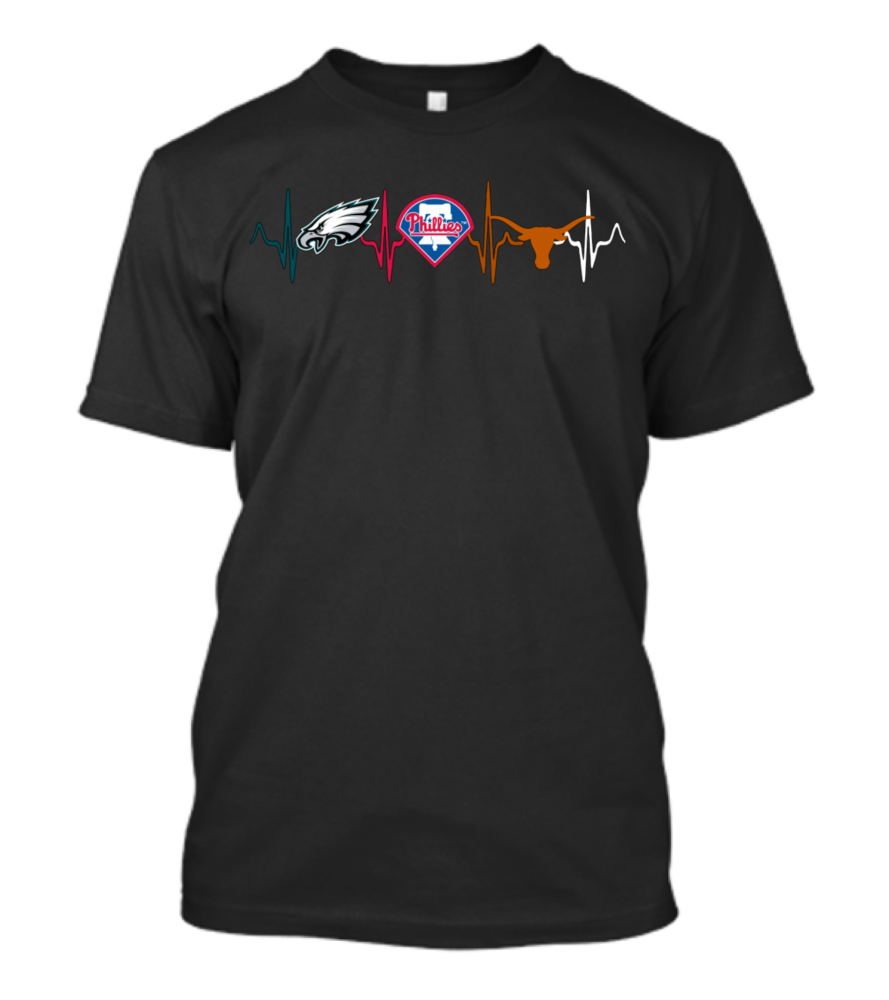 Love Eagles Phillies Longhorns Heartbeat T-Shirt