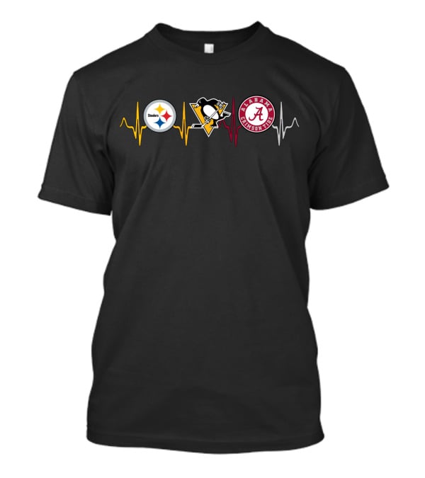 Steelers Penguins Alabama Crimson Tide Heartbeat Lines T-Shirt