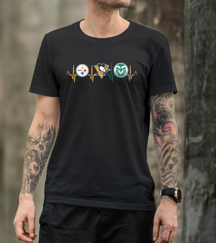 Steelers Penguins Colorado State Rams Heartbeat T-Shirt