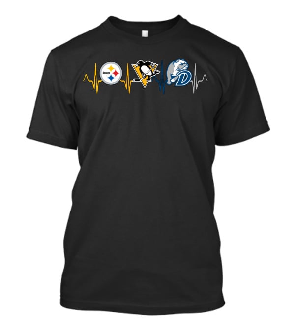 Steelers Penguins Bulldogs Heartbeat Logo Combination T-Shirt