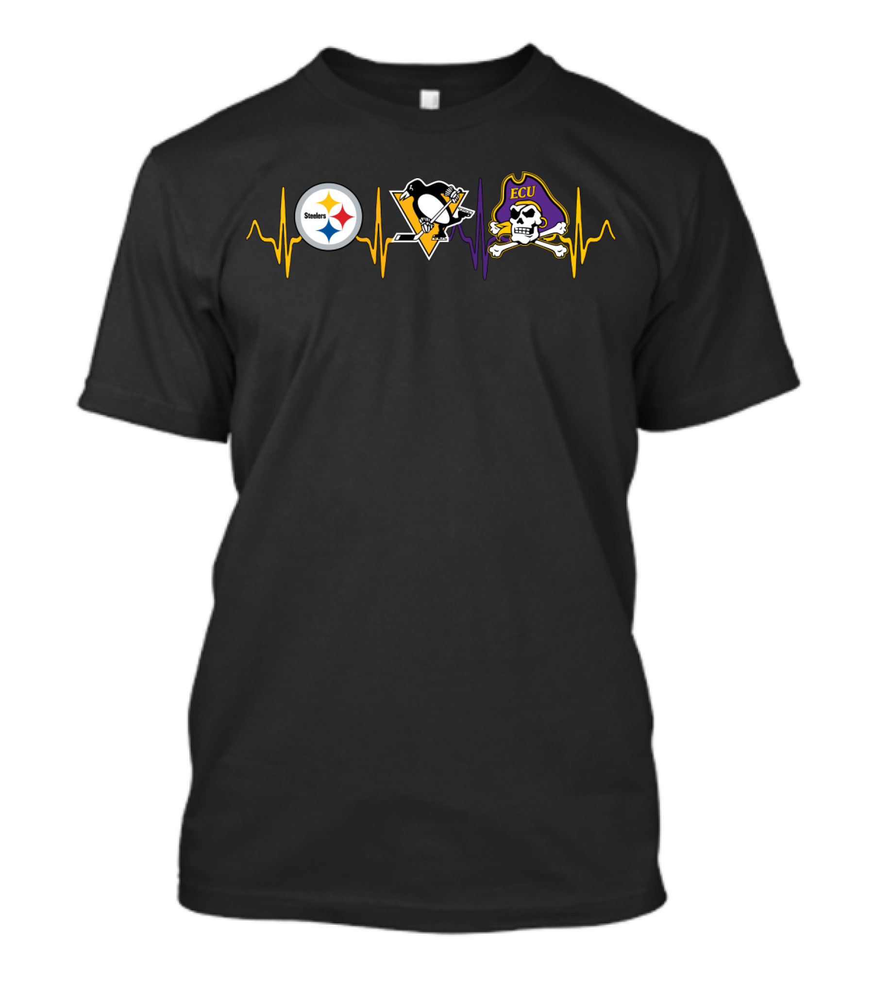 Steelers Penguins Ecu Pirates Heartbeat Ecp T-Shirt