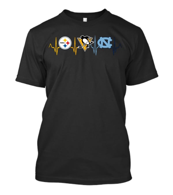 Steelers Penguins North Carolina Tar Heels Heartbeat Fan T-Shirt
