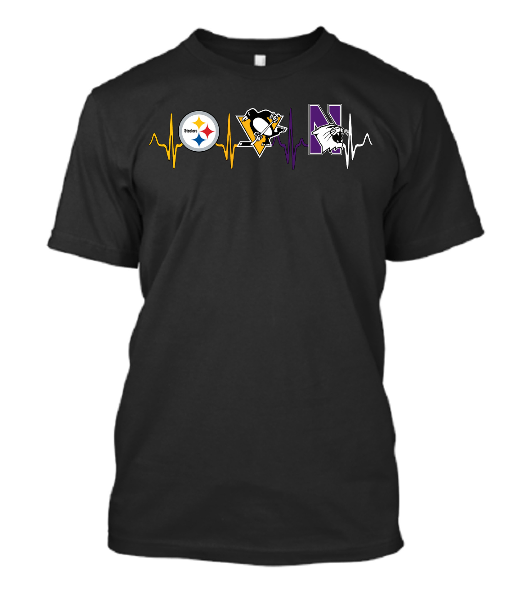 Steelers Penguins Northwestern Wildcats Heartbeat T-Shirt