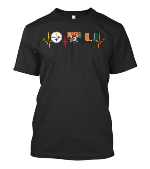 Steelers Pirates Miami Hurricanes Heartbeat T-Shirt