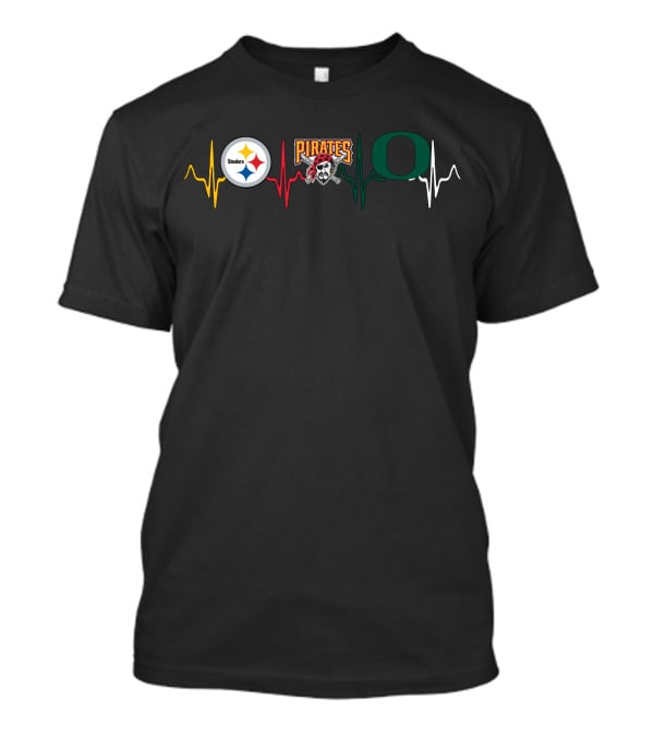 Steelers Pirates Oregon Heartbeat With Logos T-Shirt