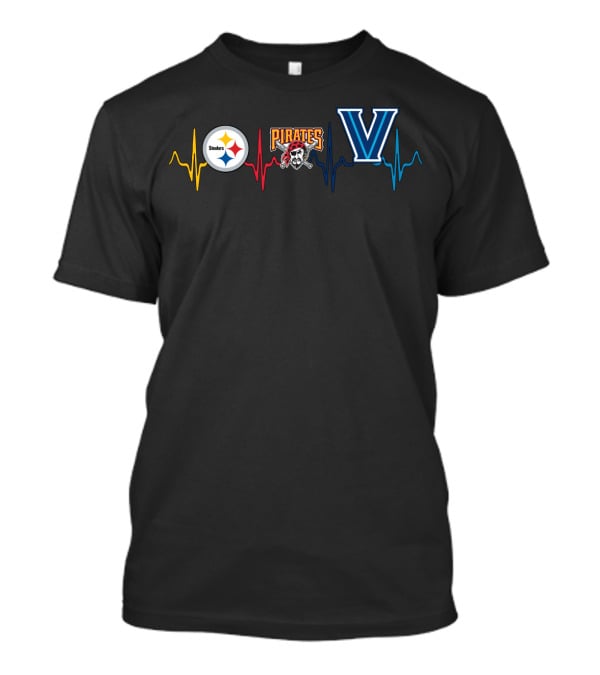 Steelers Logo Pirates Logo Villanova Heartbeat T-Shirt