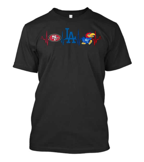 49ers Dodgers Ku Jayhawks Heartbeat T-Shirt