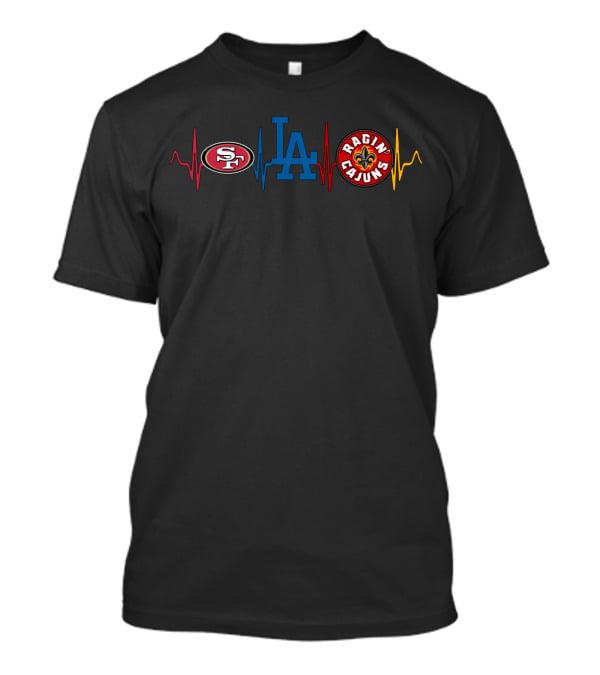 Love 49ers Dodgers Ragin Cajuns Lrc Heartbeat T-Shirt