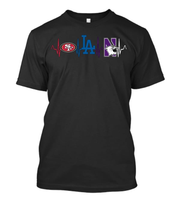 Love 49ers Dodgers Northwestern Wildcats Heartbeat T-Shirt