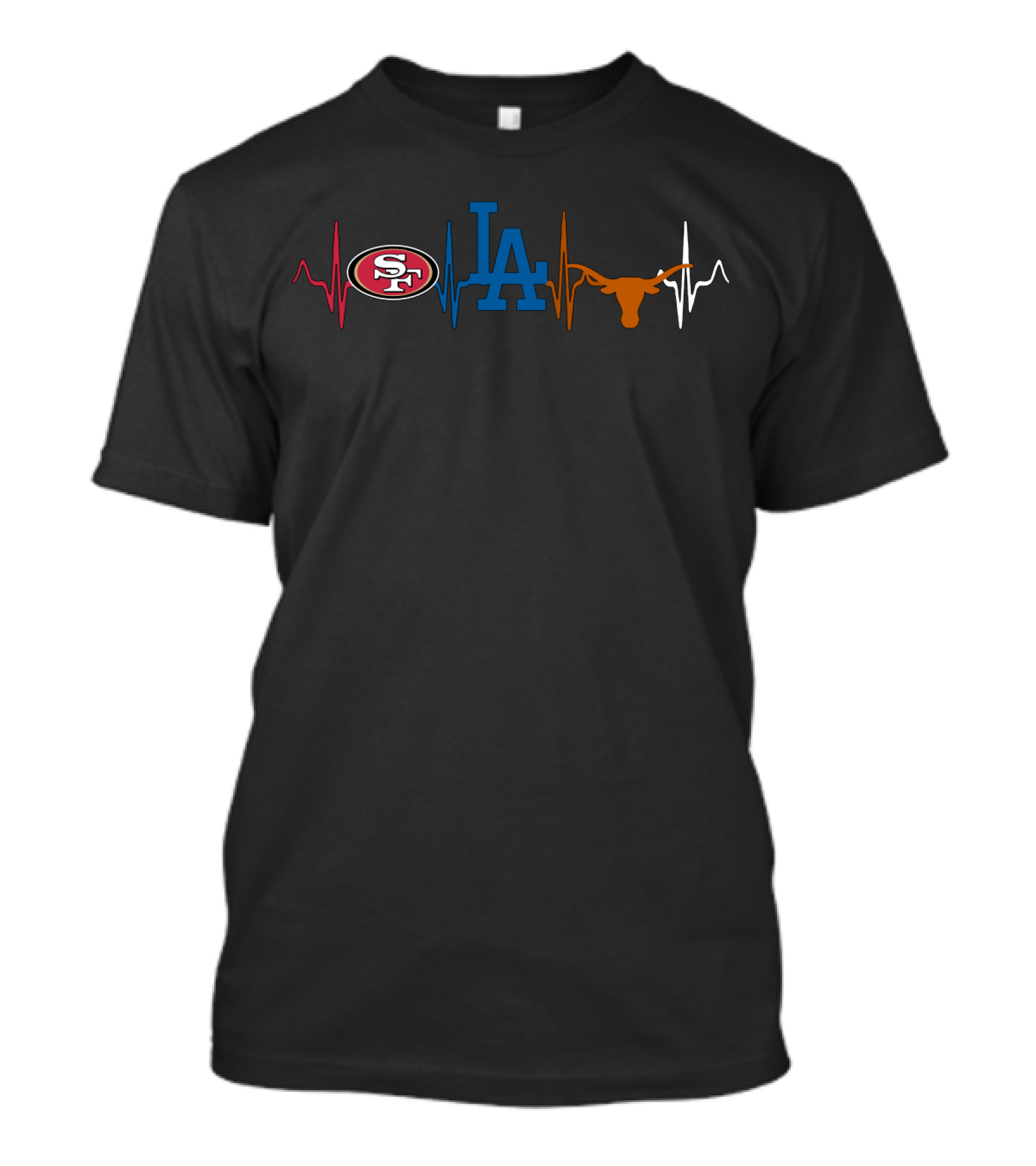 Love 49ers Dodgers Longhorns Heartbeat Icons T-Shirt