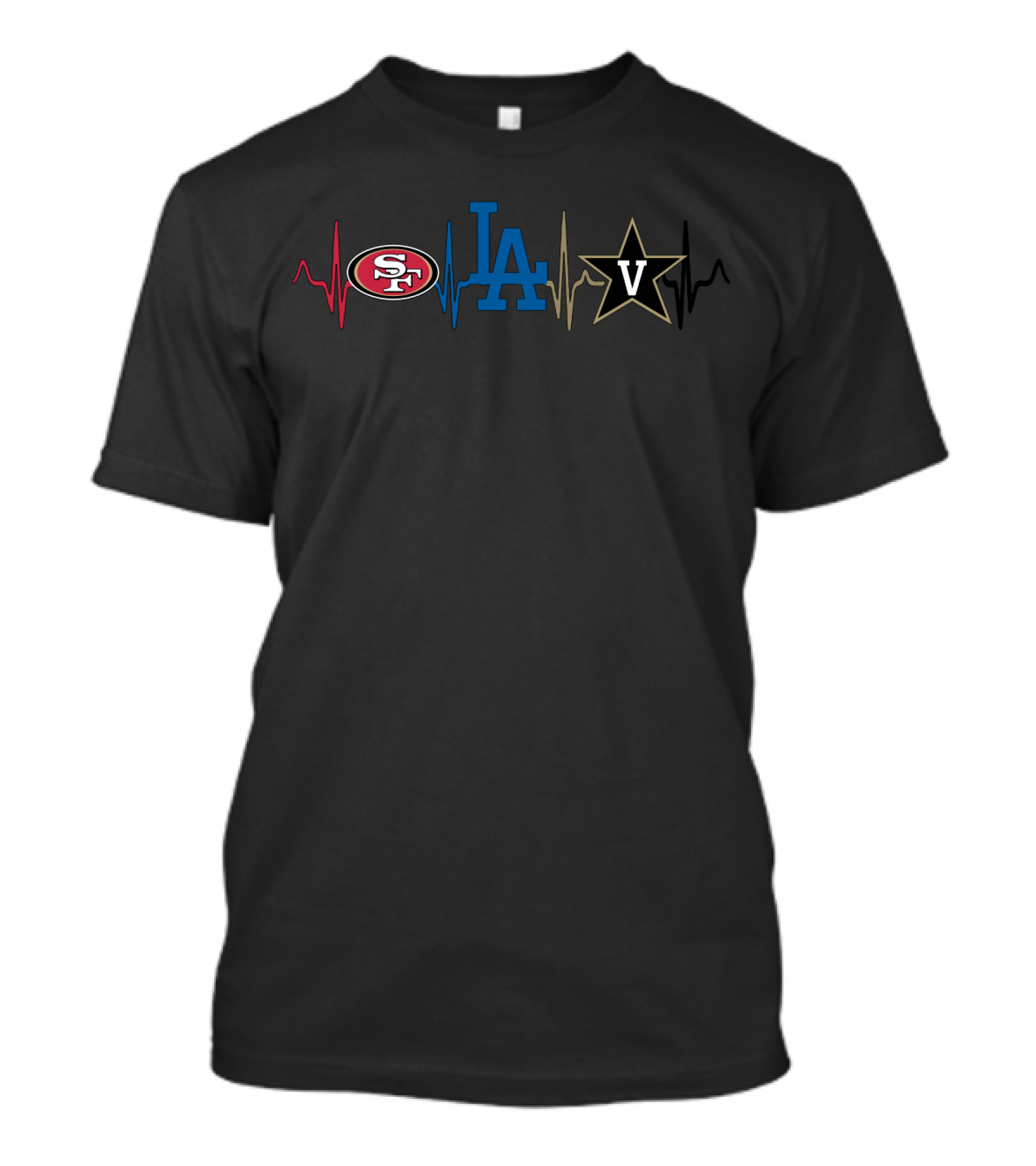 49ers Dodgers Vanderbilt Heartbeat Logo Combination T-Shirt