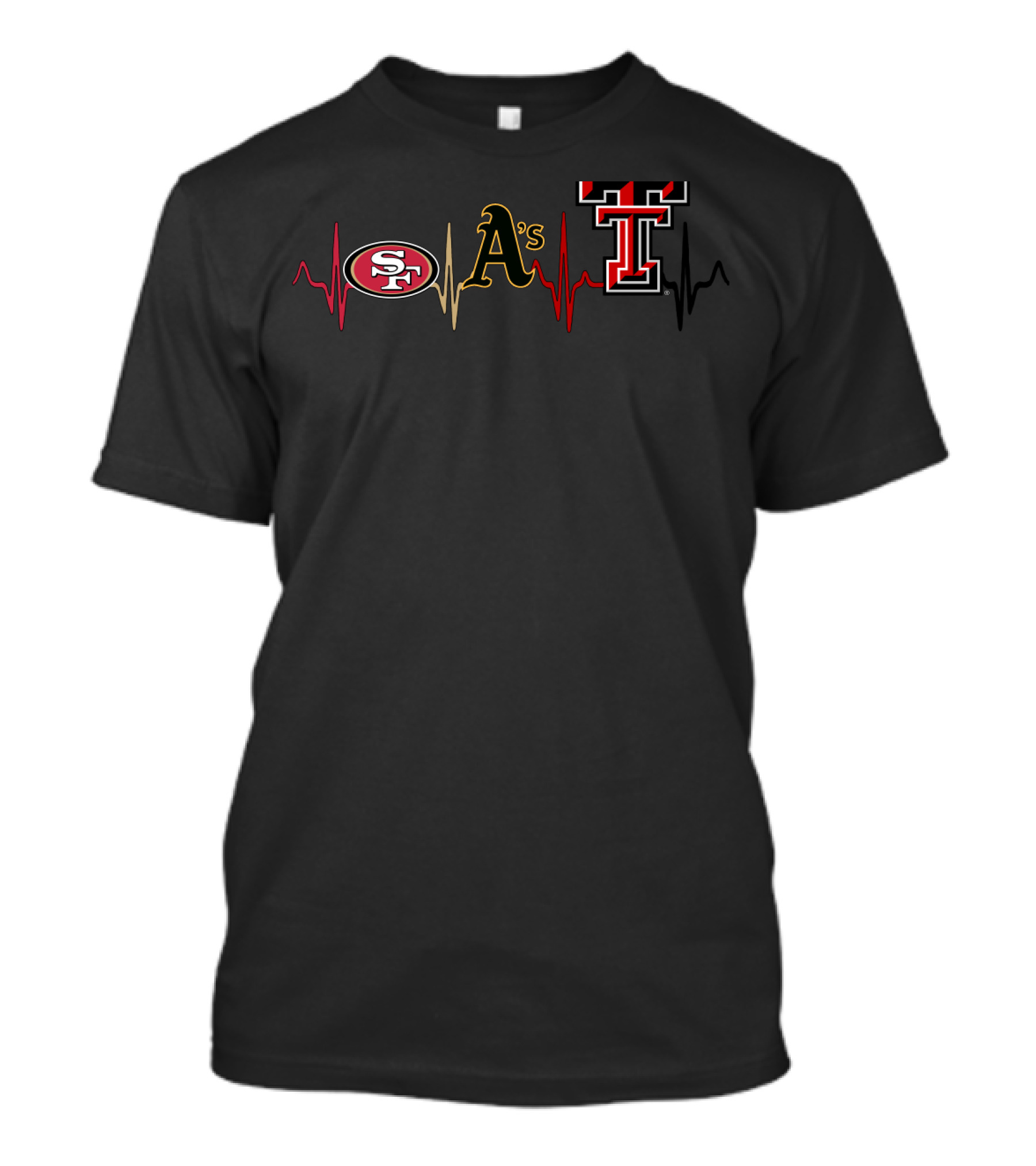 49ers A's Texas Tech Heartbeat T-Shirt