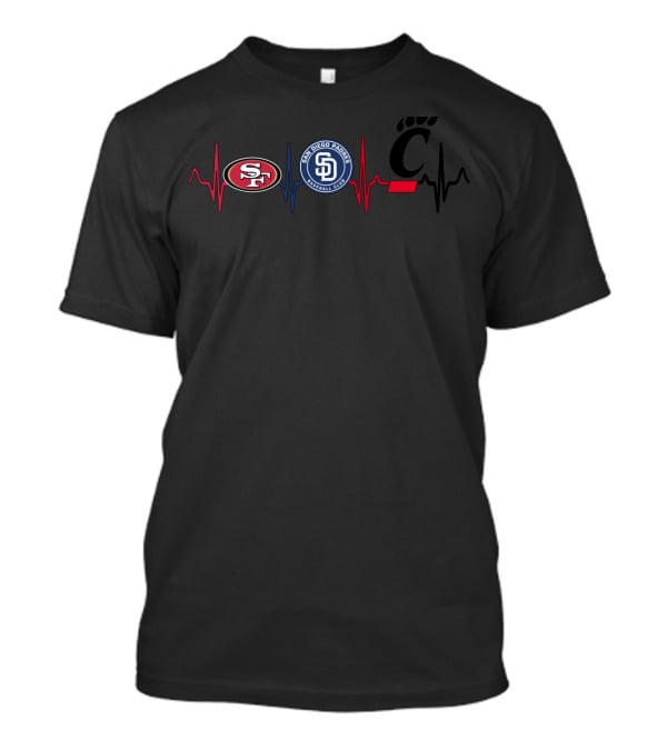 Love 49ers San Diego Padres Cincinnati Bearcats Heartbeat T-Shirt