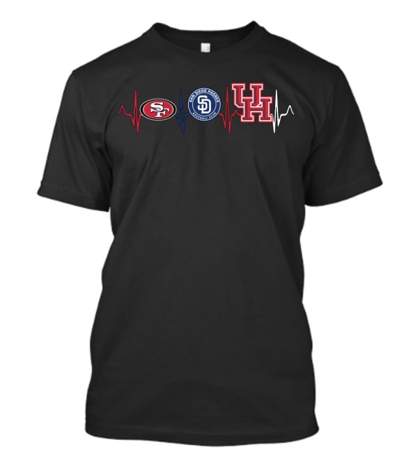 Love San Francisco 49ers San Diego Padres University Of Houston With Heartbeat Ecg T-Shirt