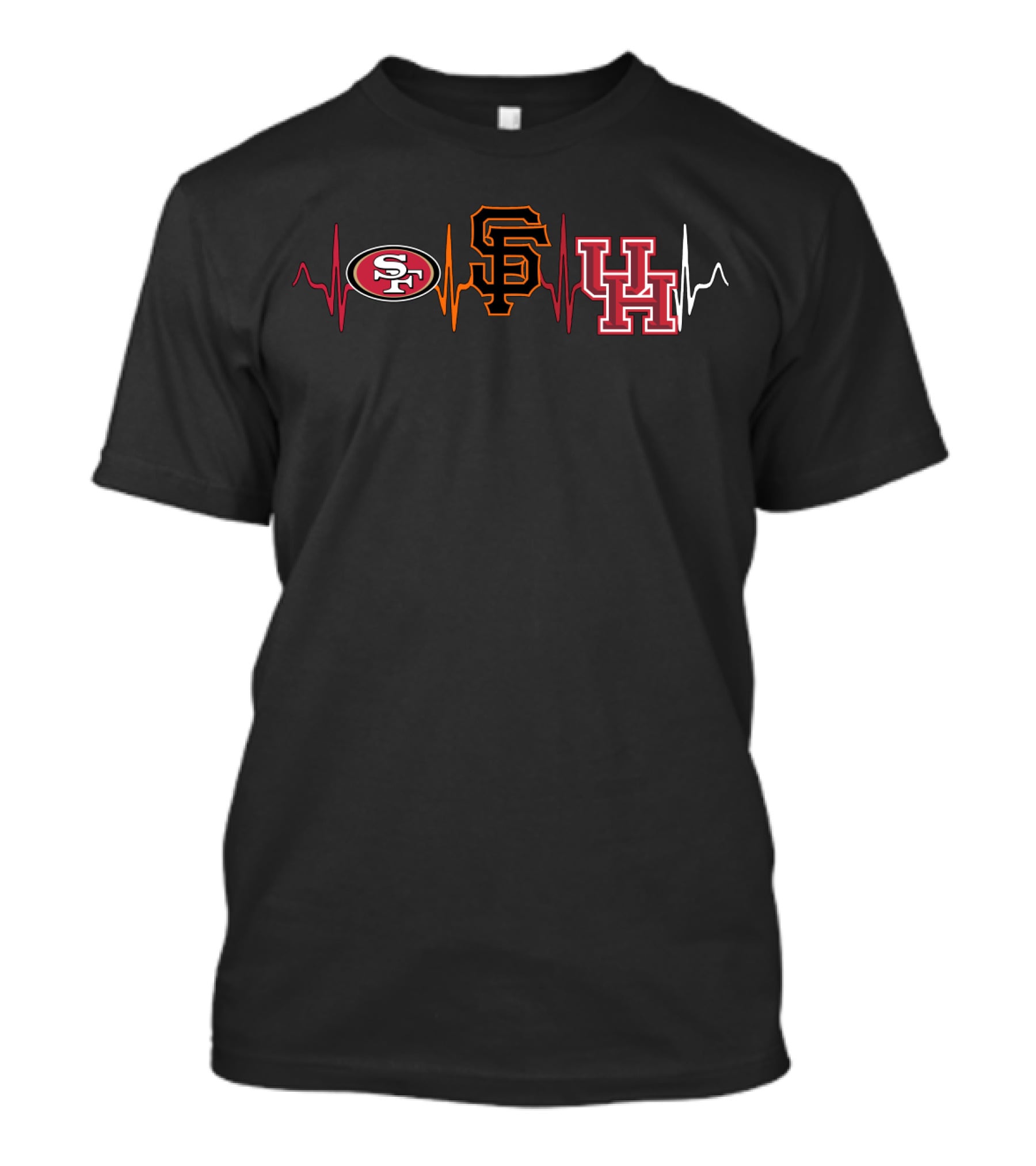 San Francisco 49ers Giants Houston Cougars Heartbeat Love T-Shirt