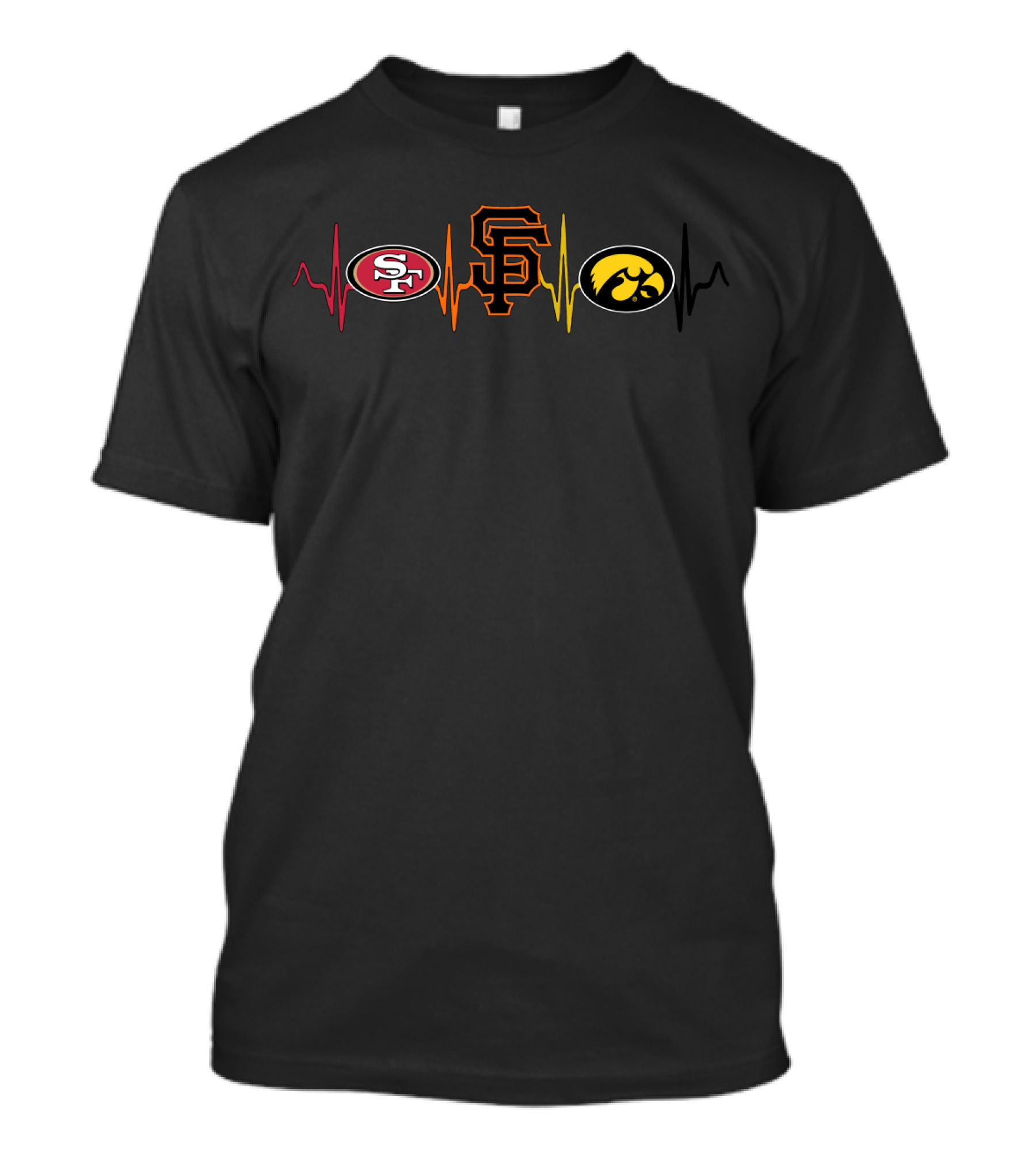 San Francisco 49ers Giants Iowa Hawkeyes Heartbeat T-Shirt