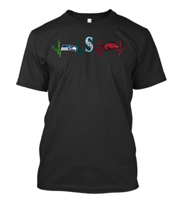 Love Seahawks Mariners Arkansas Razorbacks Heartbeat T-Shirt