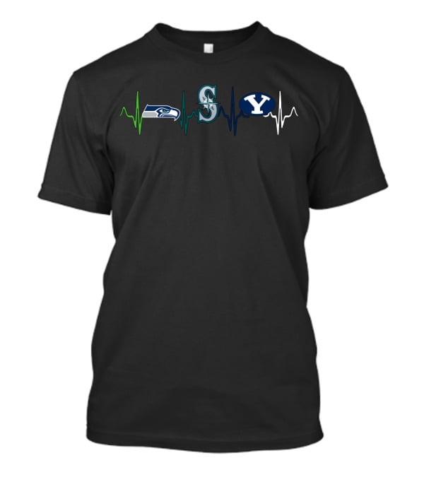 Love Seahawks Mariners Byu Heartbeat T-Shirt