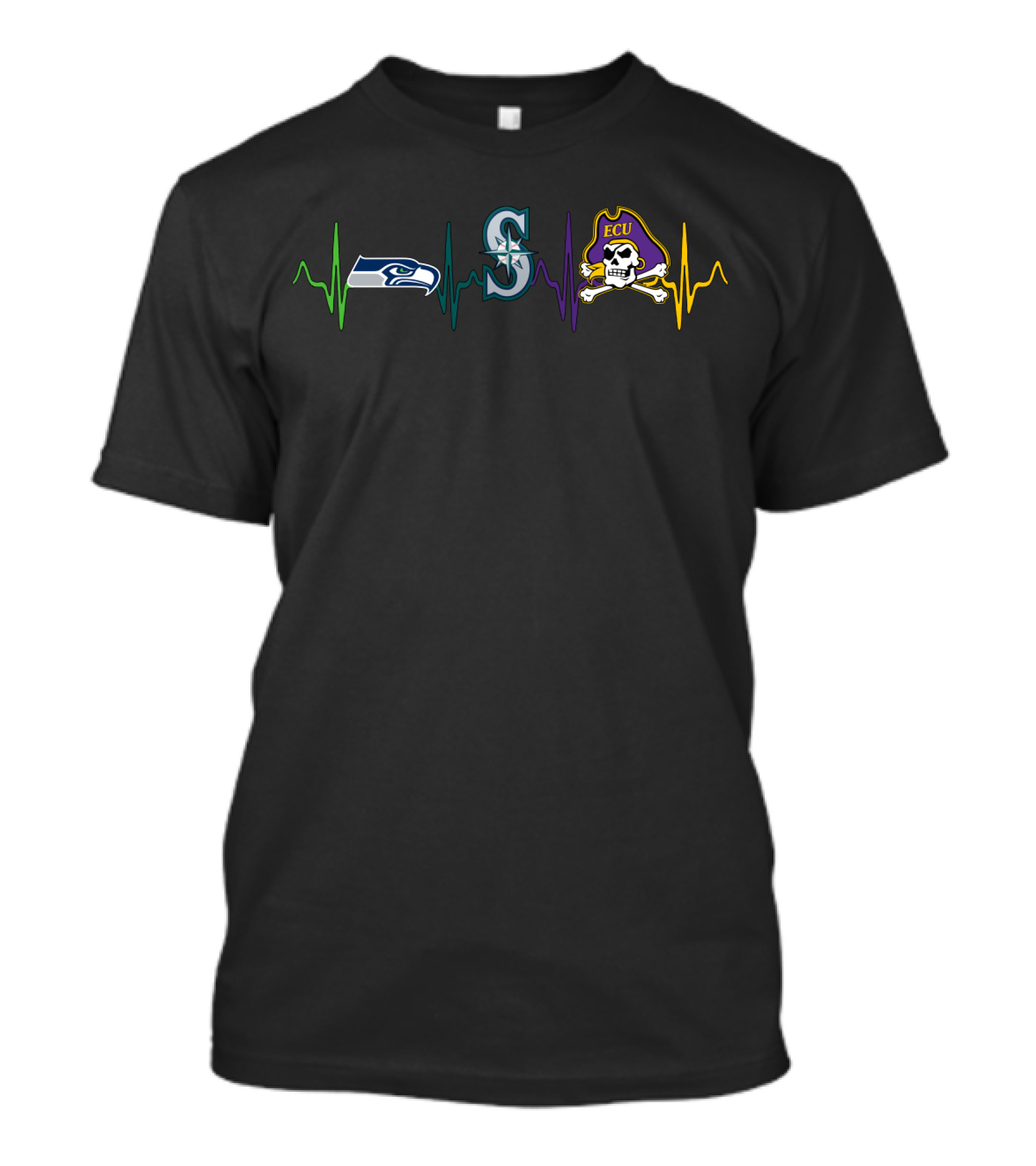 Love Seahawks Mariners Ecu Pirates Heartbeat T-Shirt