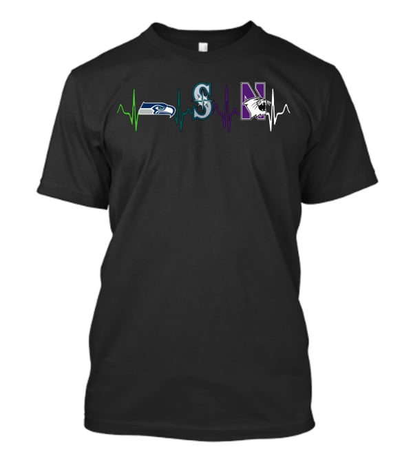 Seahawks Mariners Northwestern Wildcats Heartbeat Nw T-Shirt