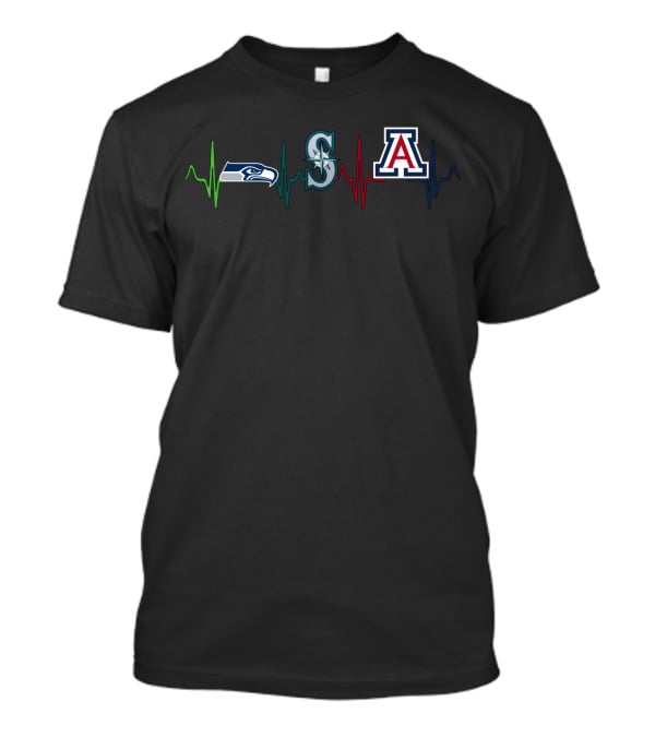 Seahawks Mariners Arizona Wildcats Heartbeat Logos T-Shirt