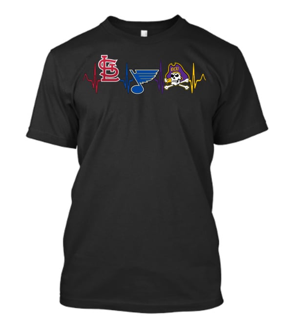 Love Stcardinals Blues Ecu Pirates Heartbeat T-Shirt