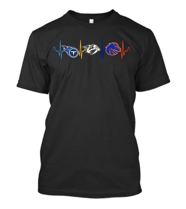 Tennessee Titans And Nashville Predators With Boise State Broncos Love Heartbeat T-Shirt