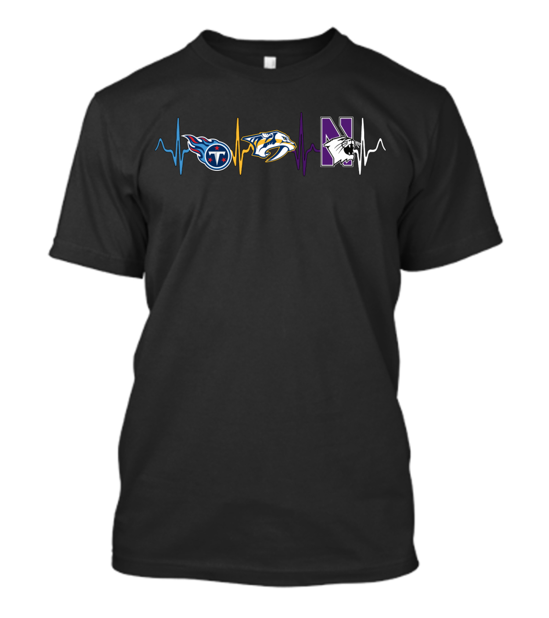 Tennessee Titans Nashville Predators Northwestern Wildcats Heartbeat T-Shirt