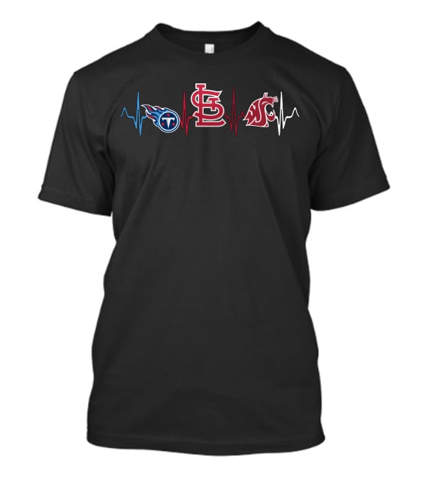 Love Titans St. Louis Cardinals Washington State Cougars Heartbeat T-Shirt