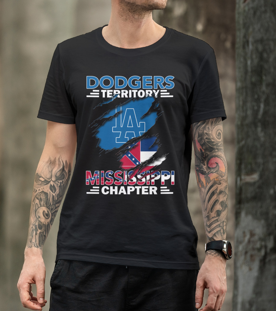 Dodgers Territory Mississippi Chapter LA Logo And Flag Elements T-Shirt