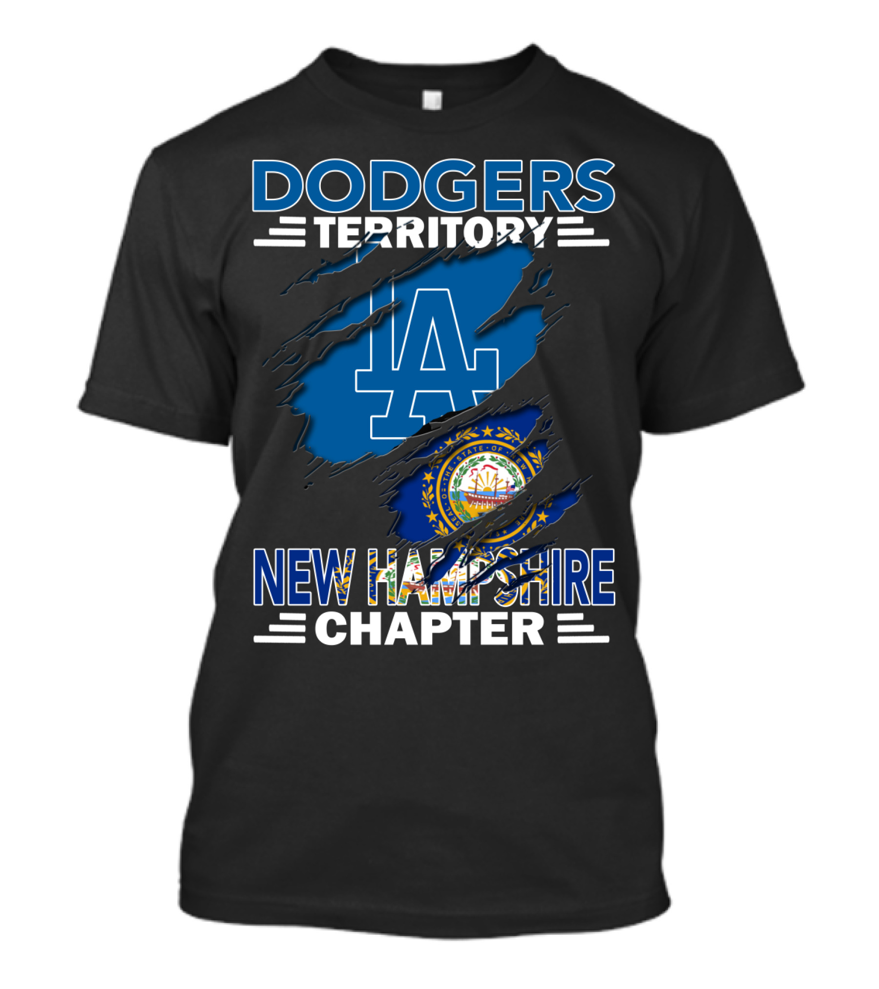 Dodgers Territory New Hampshire Chapter LA Logo And State Flag T-Shirt