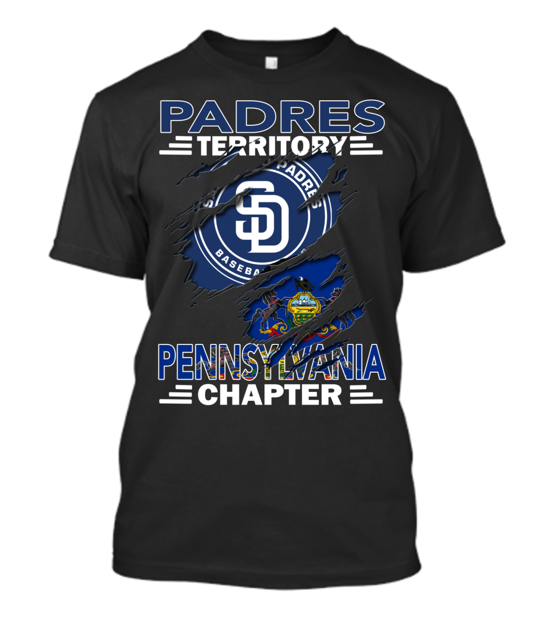 Padres Territory Pennsylvania Chapter SD Baseball Pennsylvania Flag T-Shirt