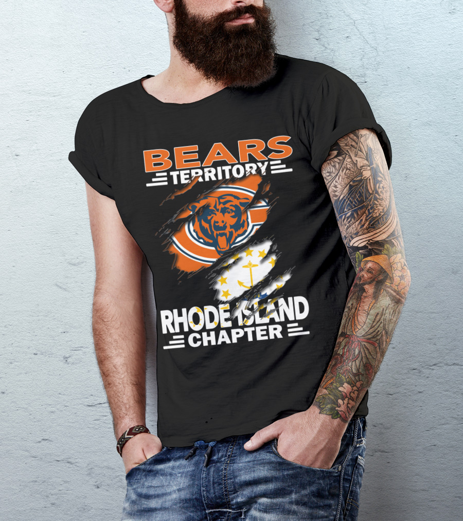Bears Territory Rhode Island Chapter Chicago Bears Logo And Rhode Island Flag T-Shirt